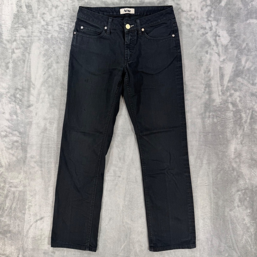 Acne Straight Leg Jeans Women's Size 30 x 30 Black Distressed Denim Pants